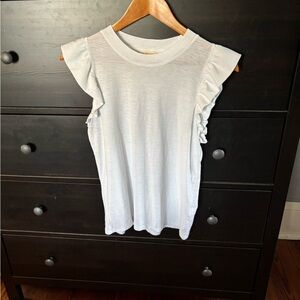 Nation LA White Ruffle Sleeve Cotton Tee